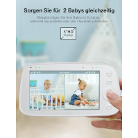 FAKEME Baby Monitor s rozdělitelným displejem, 5" 720P s 2 kamerami, audio a video monitorování, otáčení, sklánění, zoom, dosah 